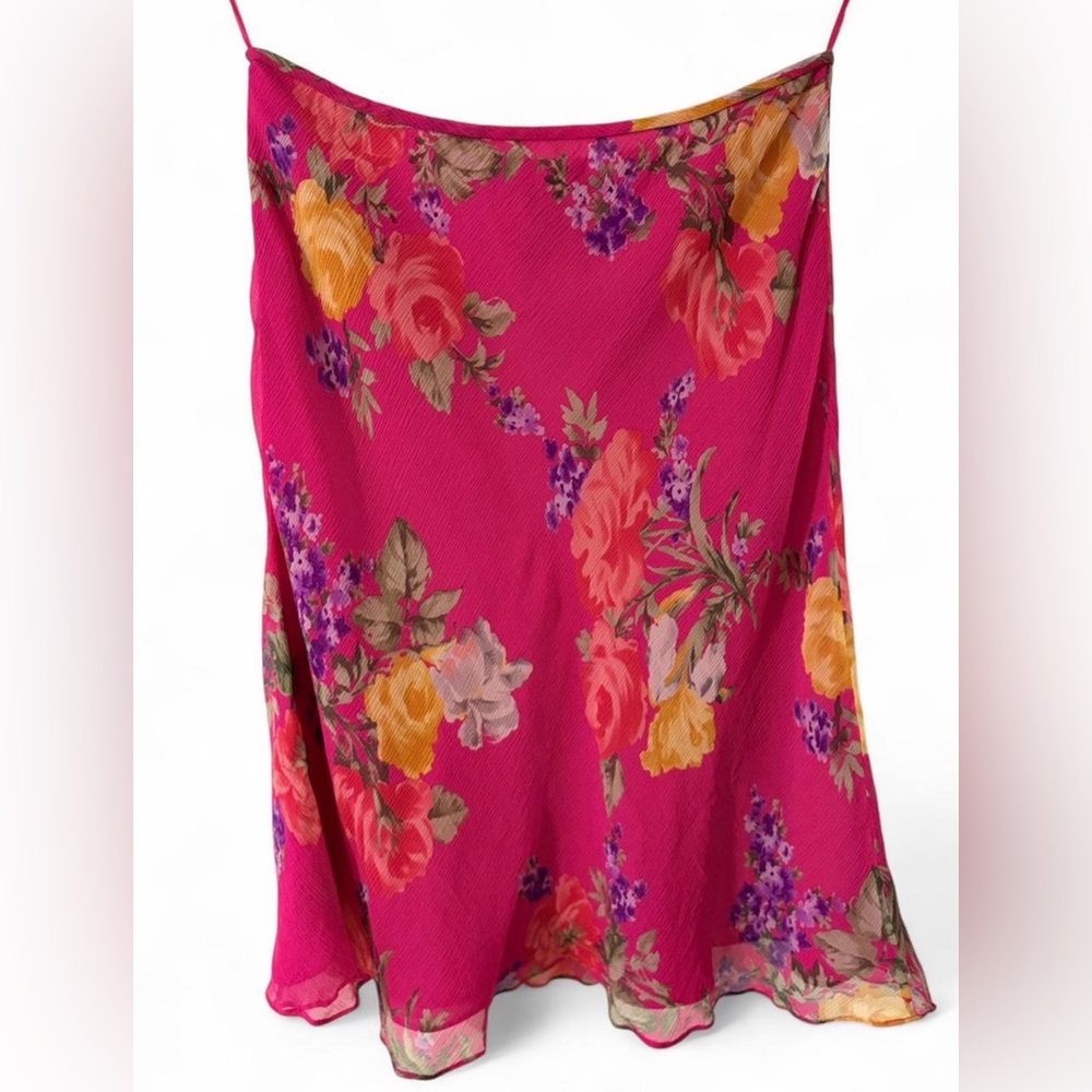 Vintage 90s Ralph Lauren Silk Floral Slip Skirt Y2K Cottagecore Fairycore 28
